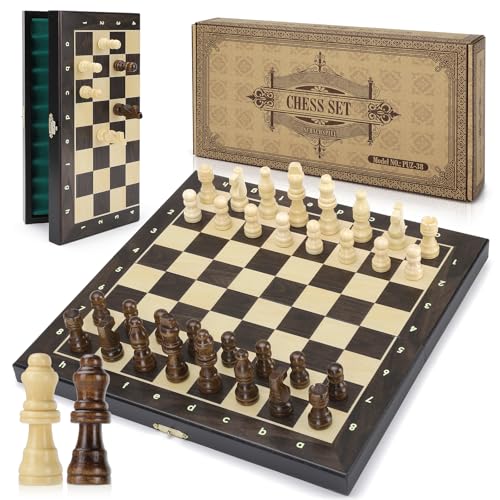 Peradix Xadrez magnético de madeira, 30 x 30 cm, conjunto de xadrez magnético dobrável para crianças e adultos de viagem