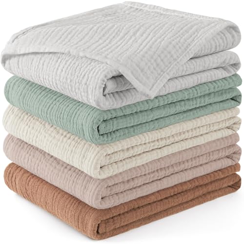 Susurration 100 % muselinas bebé algodão, 60 x 60, embalagem com 5 unidades muselinas de algodão para recém-nascidos bebés toalha, absorvente de gaze de grão para recém-nascidos (verde acastanhado)