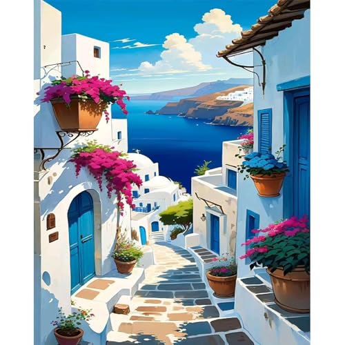 LAISLLA Pintura por números para adultos, DIY pintura por números, kit de pintura a óleo de tela com pincéis sem moldura 40 x 50 cm (pequenas cidades)
