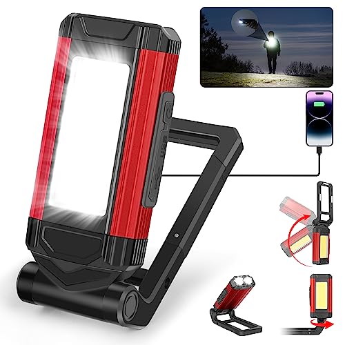 Daphomeu Candeeiro de trabalho LED ultra luminoso: candeeiro de oficina com bateria recarregável, base magnética e função giratória, ideal para oficinas, reparação de automóveis e campismo