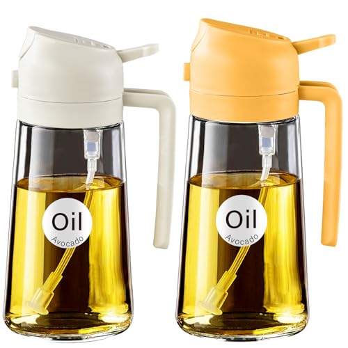 YARRAMATE Dispensador de azeite conjunto de 2, spray de cozinha 2 em 1 470 ml, pulverizador de óleo de qualidade alimentar para cozinha, grelha (laranja e branco)