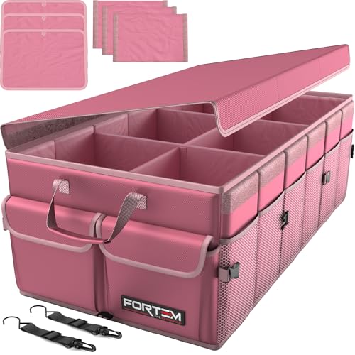 FORTEM Organizador de mala de carro e SUV - organizador de carro para armazenamento - caixa dobrável com 3 compartimentos extra grande - base antiderrapante - correias ajustáveis - tampa removível