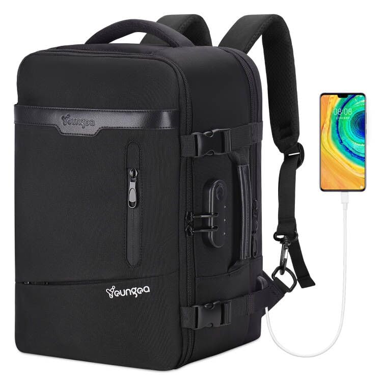 YOUNGOA Mochila viagem cabine avion 40 x 20 x 25 para Ryanair malas de viagem com compartimento para portátil 20 L YG063, Preto, Casual