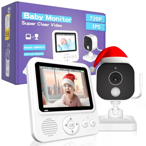 OBVHNUA Vigilância para bebés com câmara, 2000 mAh câmara de vigilância bebé inteligente com ecrã LCD de 2,8 ", VOX, Zoom 2X 4X, visão noturna, monitorização de temperatura, despertador, comunicação