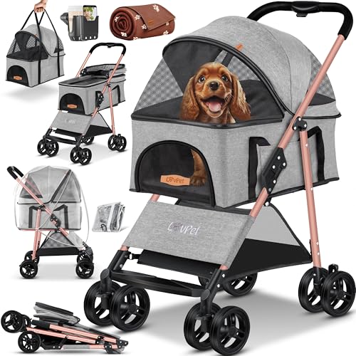 LOVPET® Carrinho para cães 2 em 1, carrinho para cães caixa para cães, bolsa de transporte dobrável, até 20 kg, carrinho para animais de estimação com janelas de malha e cobertura de proteção
