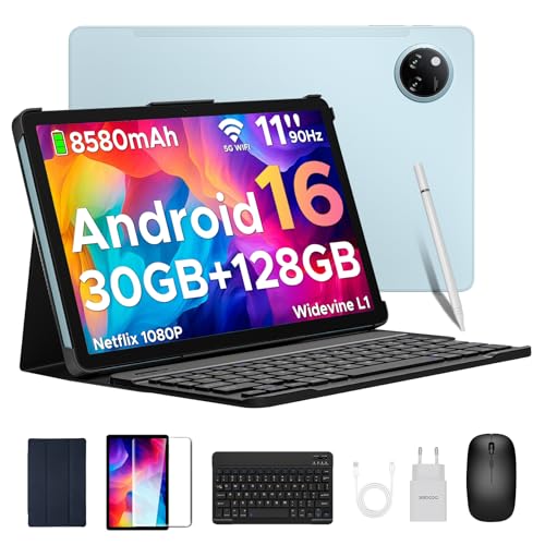 DOOGEE Tab A9 Pro Android 16 Tablet para crianças, 30 GB + 128 GB/2 TB Tablet de 11 polegadas de 90 Hz, tablet infantil com teclado e lápis e capa e raaton, 8580 mAh/Widevine L1/5G WiFi I/13MPF +5 MP