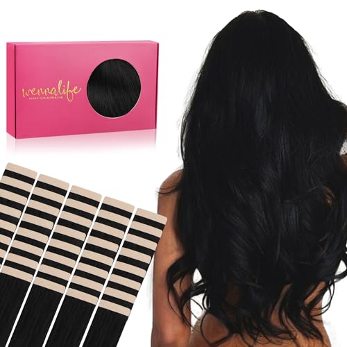 WENNALIFE Extensões adesivas cabelo natural, 45 cm, 100 g, 40 peças, preto azabache extensões de cabelo humano natural liso para meninas e mulheres