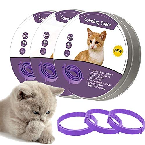 Lopnord Colar de calmante ajustável para gatos, mantém o animal de estimação durável, natural, silencioso, seguro e impermeável, colar de calma para gatos (embalagem de 3)