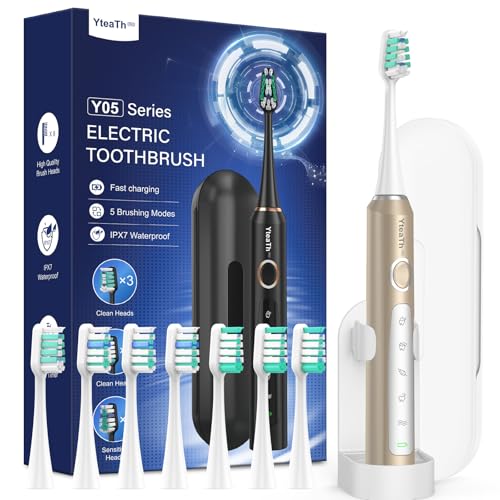 Escova de dentes elétrica sónica para família - escova elétrica sónica para adultos para crianças com 8 cabeças e estojo de viagem, 5 modos, IPX7 impermeável, escova de dentes elétrica viagem