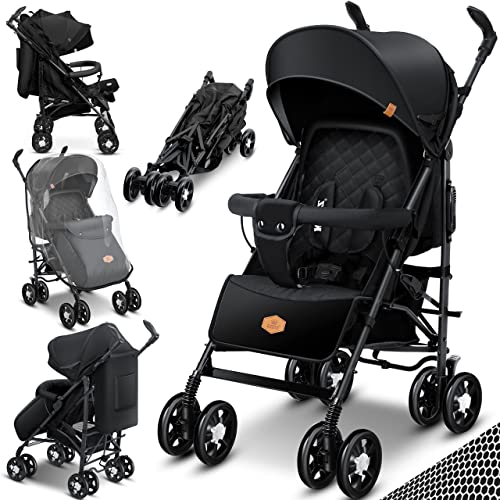 KIDIZ® Carrinho de carrinho de criança dobrável e reclinável, carrinho de passeio dobrável 360° rodas de 6 polegadas Incl. mosquiteiro, cobre pés e cobre chuva dobráveis
