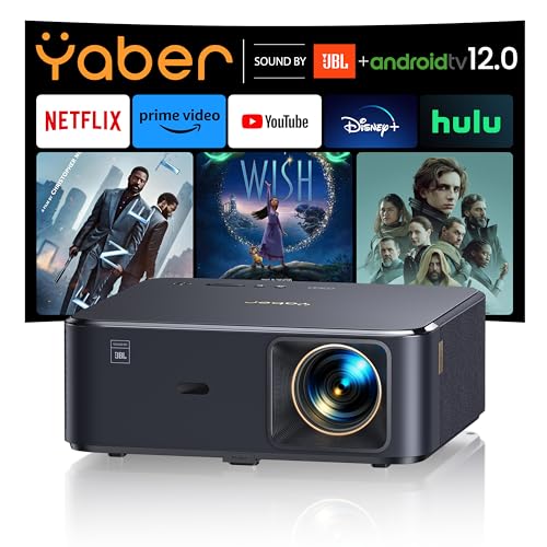 Projetor de 4K 【Sound by JBL/Google TV/Dolby Áudio】 1000ANSI YABER K2s WiFi6 Bluetooth projetor Full HD 1080P nativo, Auto Focus/Keystone, Smart Projetor exterior cinema em casa com Netflix 777 000+