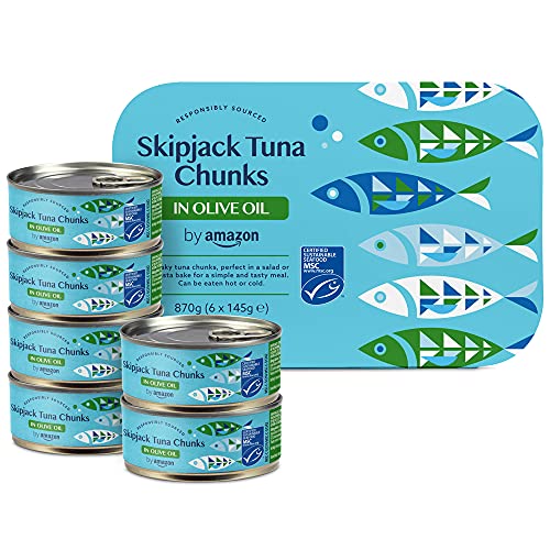 by Amazon Pedaços de atum listados em azeite, 145 g, embalagem de 6