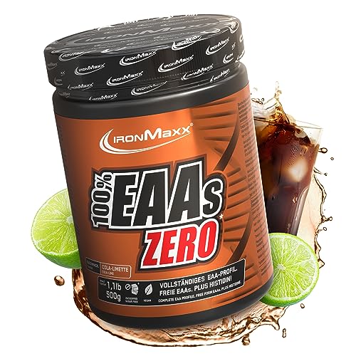 IronMaxx 100% EAAs zero - Cauda lima frasco de 500 g, pó de EAA, vegano e sem açúcares com todos os 8 aminoácidos essenciais, sabor frutado, sem conservantes