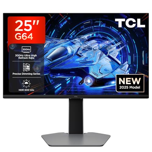 TCL 25" QD-Mini-LED 25G64 Monitor, Full HD Resolution, 300Hz, painel Fast-IPS, 600-nit HDR, 1 ms GTG Response Time, AMD Freesync Premium, G-Sync compatível