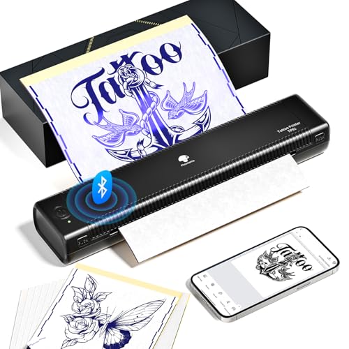 Phomemo TP81 Termocopiadora Tattoo, impressora térmica de tattoo, impressora térmica de tatuagem com 10 folhas de papel térmico para tatuagens copiadora Tattoo Transfer, compatível com Tablet PC,