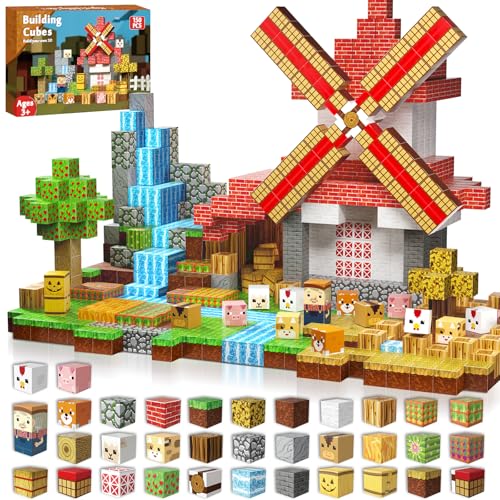 Goody King Blocos magnéticos de construção 150 peças blocos magnéticos com moinho de vento figuras de animais para jogos de RPG Montessori brinquedos a partir de 3, 4, 5, 6, 7 anos, presentes de