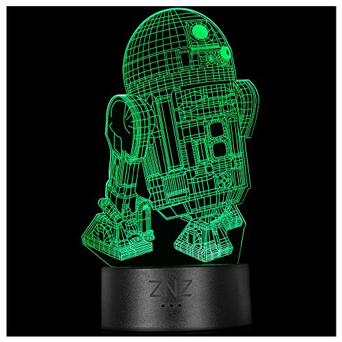 ZNZ 3D LED ilusão de luz noturna, candeeiro de três padrões e 16 cores candeeiro de decoração mudança - presentes perfeitos para crianças mulher homens dia do pai (5-R2D2)