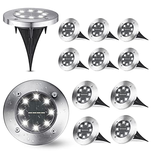 Joomer Luz solar exterior jardim 8 LED 12 pack luzes solares de terra, branco luzes solares led exterior jardim impermeável candeeiro solar chão para relva, pátio, caminho, entrada de garagem