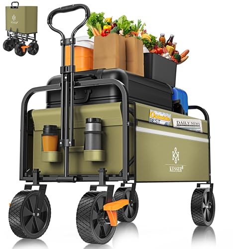 KESSER® Carrinho dobrável de mão, de equipamento, inclui 2 bolsos de malha, pneus de borracha maciça, capacidade de carga de até 80 kg