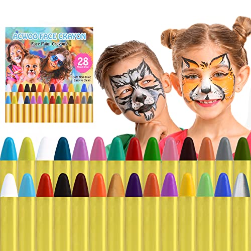 ACWOO Pintura de rosto, 28 cores de segurança não tóxica pintura facial, calças de maquilhagem ideais para o Halloween Natal cosplay festa e festa
