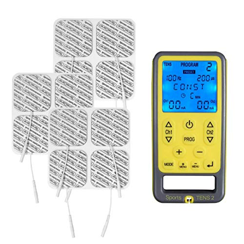 Tenscare Sports Tens 2 pacotes de 12 eletrodos - dispositivo de eletroestimulação com massagem, TENS, EMS e programas manuais. Para alívio da dor, tonificação e relaxamento muscular.