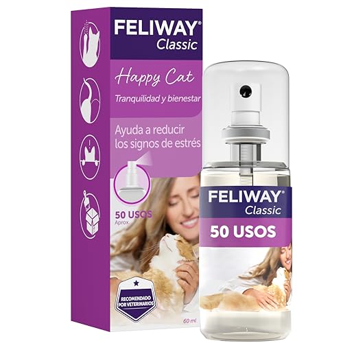 FELIWAY Spray clássico - feromonas calmantes para gatos (60 ml). Reduz as marcações com urina e o stress durante viagens de transporte. Recomendado por veterinários.