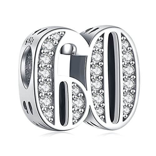 Amuefer Número 16-60 Charms para Pulseras y Collares, Colgante de Plata de Ley con Circonita Cúbica, Navidad Joyería Regalos para Mujeres