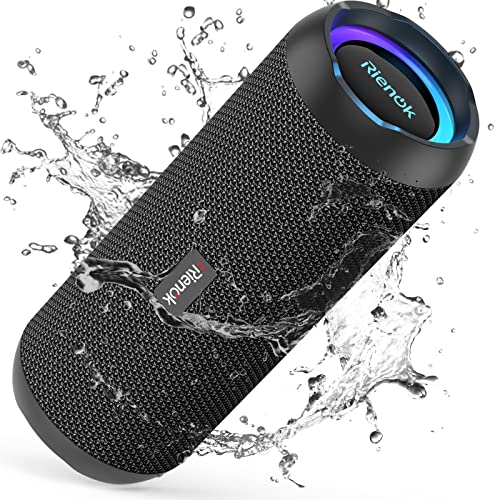 RIENOK Altifalante Bluetooth 5.3 altifalante sem fios portátil impermeável IPX7, Bass, som estéreo, suporta micro SD AUX