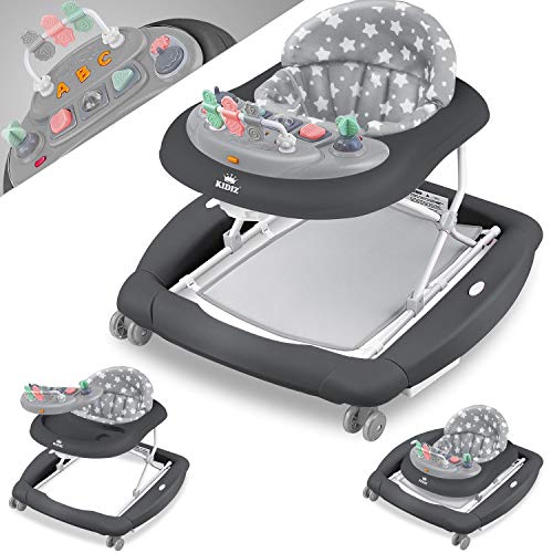 KIDIZ® 4 em 1 Babywalker jogo e andarilho para bebés, função de baloiço de rede para bebés com rodas, luz, música, centro de jogos, mesa de jantar, cadeira para caminhar bebés a partir de 6 meses