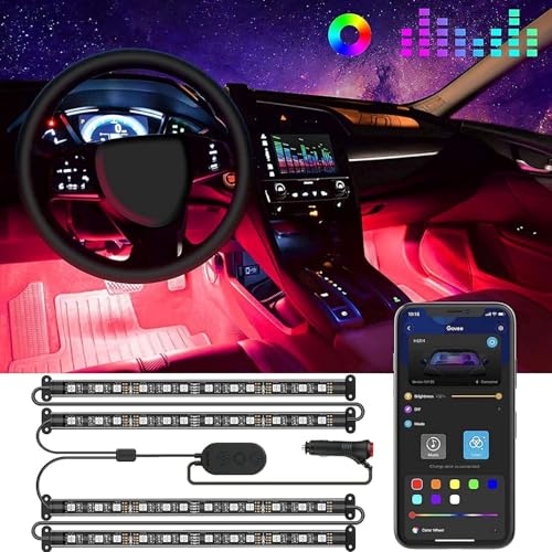 Govee Luzes LED de carro, 4 * 22 cm RGB tiras LED suporta Bluetooth App e caixa de controlo, 16 milhões de cores de bricolage com modo de cena e música, 2 linhas 12 V para carro