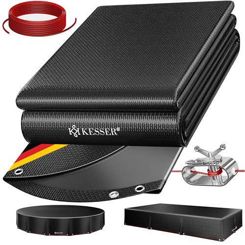 KESSER® Cobertura solar redonda para piscina, diâmetro de 460 cm, lona de piscina de 200 g/m², material de polietileno, inclui corda de aço tensor de corda com ilhós, cobertura de lona solar