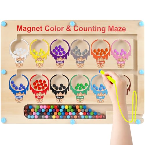 Wooderma Jogos infantis labirinto magnético detalhes de aniversário crianças brinquedos educativos para classificar cores e números Montessori jogos para crianças