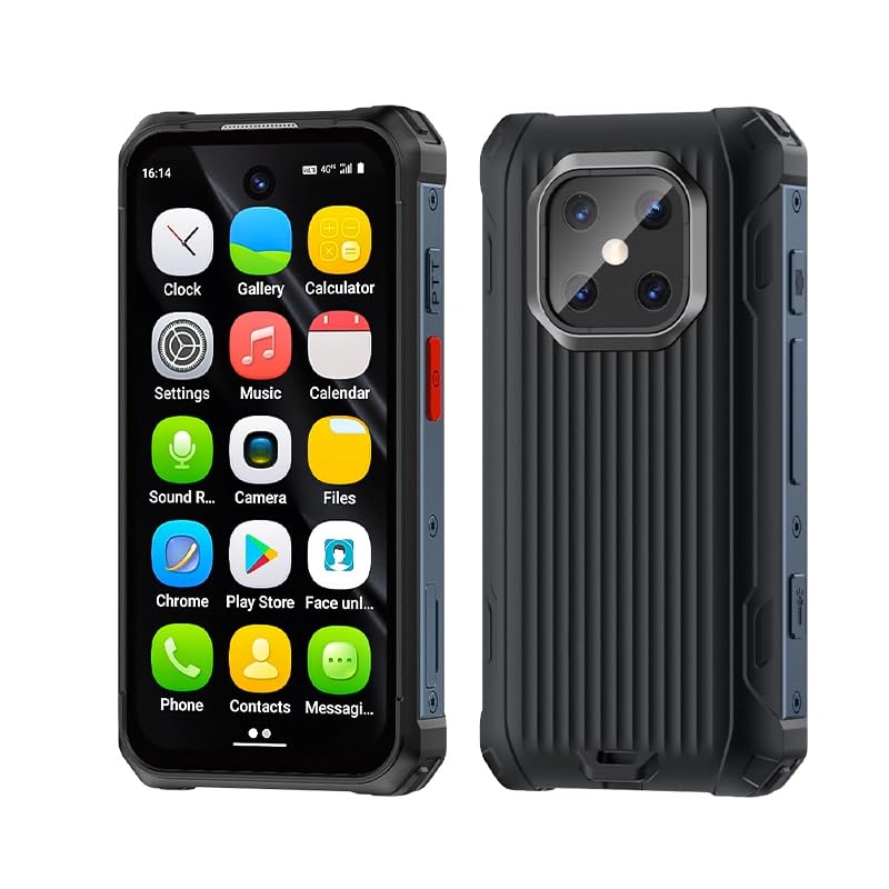 Mini Smartphone resistente de 3,7", Android 12, bateria de 3000 mAh, 6 GB + 128 GB, câmara de 13 MP, telefone mini impermeável IP68 com duplo SIM, processador Octa Core, Face ID e GPS