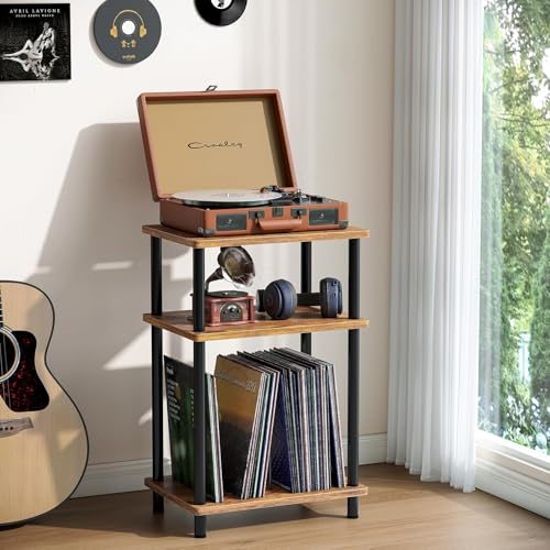 APICIZON 3 nível mesa auxiliar, mesa auxiliar de salão, mesa de cabeceira estreita com espaço de armazenamento, 40 x 30 x 61,5 cm, mesa auxiliar pequena para quarto, varanda, sala de estar, Braun