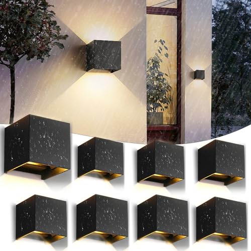 CHENBEN Aplique parede exterior/interior, candeeiro de 12 W 8 peças, 3000 K ângulo ajustável luz impermeável para quarto, varanda, jardim, pátio, alpendre