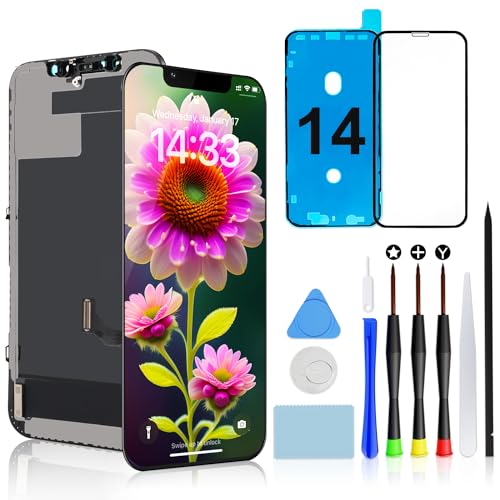 Brinonac Ecrã para iPhone 14-6,1 Pollici Display LCD Full HD, Set di Assemblaggio do Touch Digitizer com Strumenti di Riparazione e Protettore in Vetro temperamento