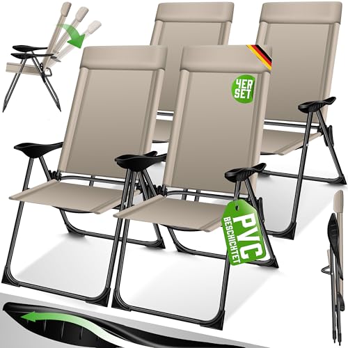 KESSER® Conjunto de 4 cadeiras de jardim com encosto alto, de alumínio, 7 posições, ajustáveis, com apoios de braços, respiráveis, dobráveis, para varanda, jardim, terraço, castanho
