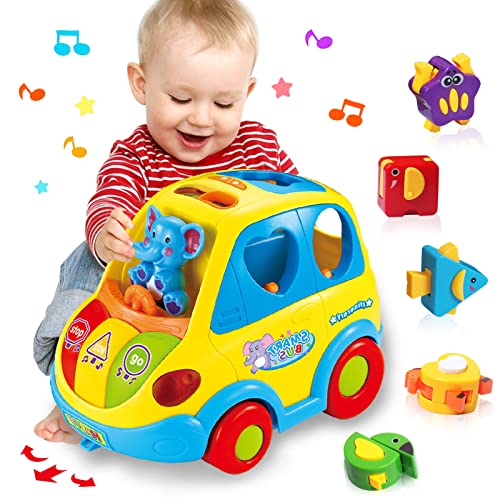 KALOISYHE Brinquedos crianças 1 ano brinquedos bebés 12 18 meses carro classificador de formas musical sons de animal com luzes e 5 blocos montessori brinquedos educativo jogos 1 2 anos presente bebé