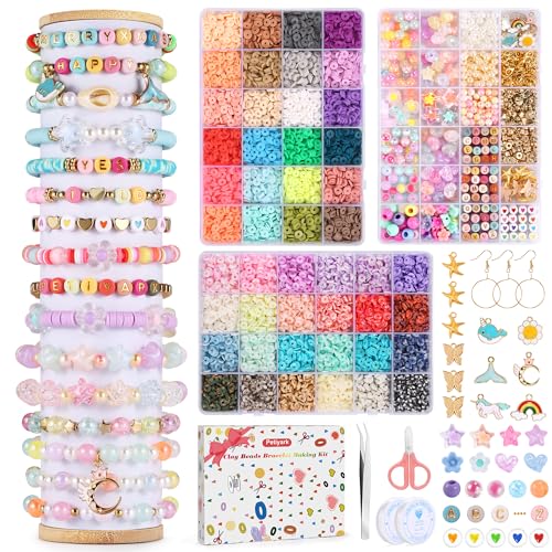 Petiyark Missangas para fazer pulseiras 48 cores, 10600 peças fazer pulseiras meninas, kit pulseiras para fazer menina, kit para fazer pulseiras DYY para fazer pulseiras, colares, porta-chaves