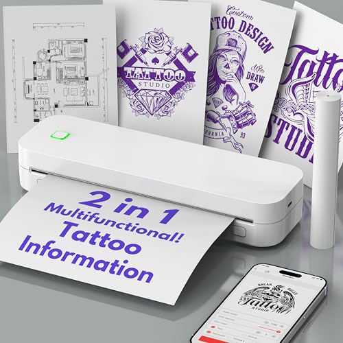 Ablemark Impressora portátil A4, sem tinta impressora térmica tatuagem Bluetooth compatível com Android, iOS e PC, termocopiadora tatuagem impressora pequena A4 pour adequada para viagens, trabalho,