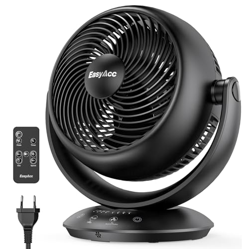 EasyAcc Ventoinha de mesa de circulação de ar, potente silencioso oscilação automática 90° horizontal e vertical, 3 velocidades, temporizador de 2-12 H com comando para escritório e casa, preto