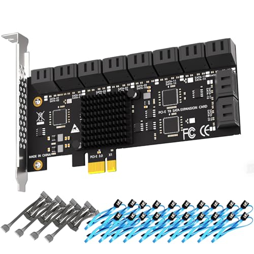 GLOTRENDS SA3120-C 20 - Porta PCIe X1 SATA placa de expansão com cabos de alimentação e SATA, compatível com Windows, Linux, Mac OS, NAS