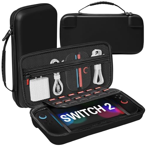 Teyomi Funda Compatible con Nintendo Switch 2, Estuche de Transporte para Nintendo Switch 2 con 12 Cartuchos de Juego,Funda de Viaje portátil para Consola Switch 2 y Accesorios (PU Negro)