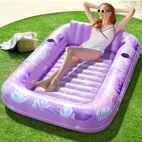 Sloosh Piscina insuflável de 178 x 116 cm para tomar o sol, ideal para adultos, piscina flutuadora, colchão de água para adultos, diversão de verão, festa aquática (roxo)
