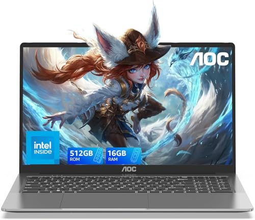 AOC Computador portátil com Intel 7 [superar o celeron] (até 3,6 GHz), computador portátil de 15,6 polegadas, 16 GB RAM 512 GB SSD(até 2TB), 1080P, portátil de negócios, 5G WiFi, BT5.2, tipo C, USB,