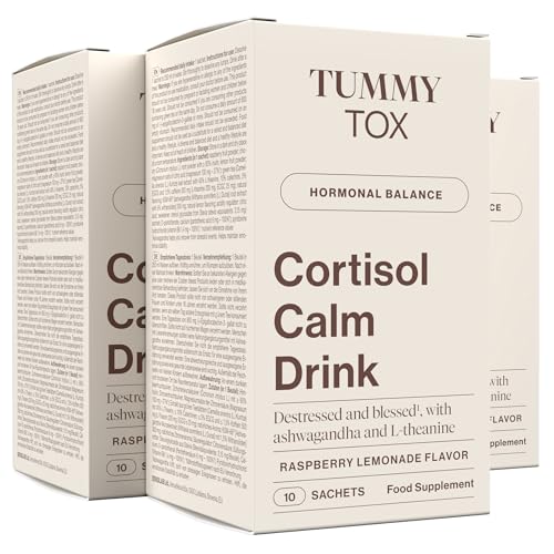 Cortisol Calm Drink com Ashwagandha KSM-66, magnésio, L-teanina, verde - suplemento redutor de cortisol, dormir bem para adultos - 30 envelopes para 30 dias - Tummy Tox