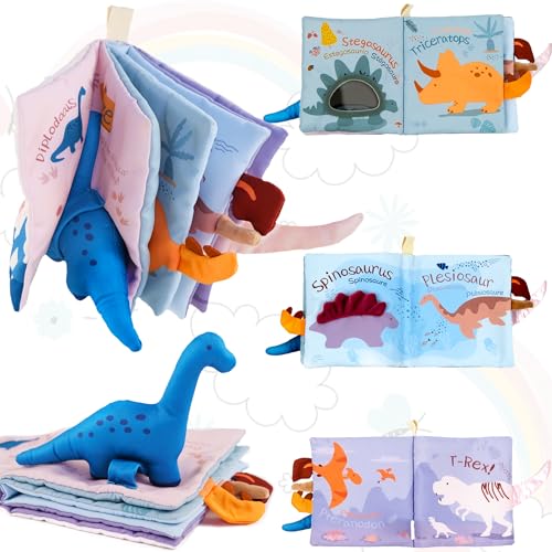 Richgv Livros bebés brinquedos bebés 0-3-6-12 meses, dinossauros livros sensoriais suaves de atividades para bebés, presentes brinquedos bebé 1 ano