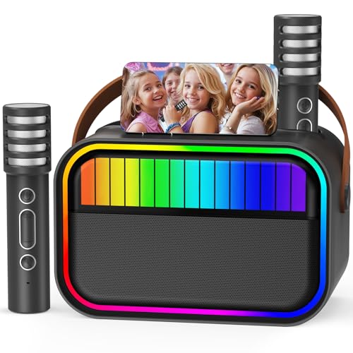 Karaoke para crianças e adultos, brinquedos para meninas dos 3 aos 12 anos, presentes de aniversário, altifalante Bluetooth portátil com 2 microfones, presentes para meninas, festas infantis, Natal
