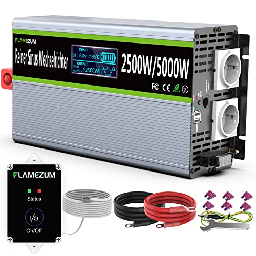 Inversor 12 v 220 v onda pura 2500 w conversor inversor de corrente transformador com controlo remoto e ecrã LCD e 2 tomadas de AC e 2 portas USB para painel solar carro de camião caravana