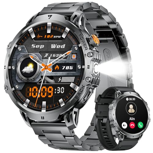 LIGE Relógio inteligente homem com chamadas Bluetooth, 1000 mAh bateria / LED lanterna, 1,85" grandes Smartwatch homem com monitor de sonho, IP68 impermeável, 100 modos desportivos para Android iOS